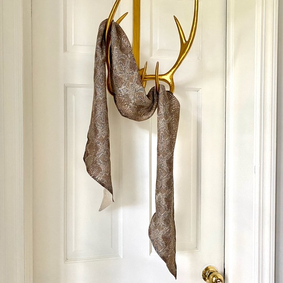 Burberry Rare Brown Python Print Silk Linen Scarf - Picture 1 of 6